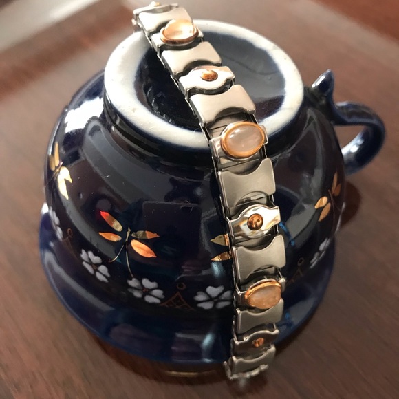 18K & SS stunning cabochon stones bracelet ITALY - Picture 8 of 13